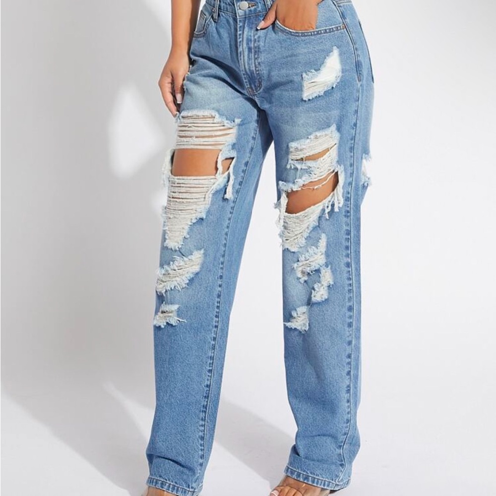 Women's Distressed Blue Jeans